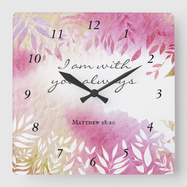 Matthew 28:20 I Am with You Always Square Wall Clock (Front)