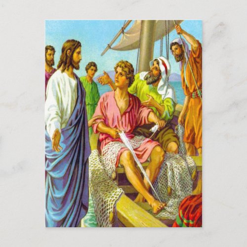 Matthew 418_22 Jesus Calls Fishermen to Follow po Postcard