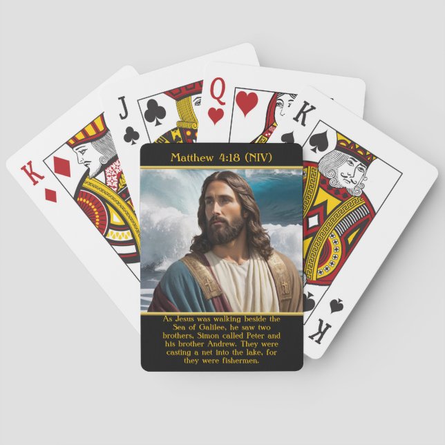  Matthew 4:18 Jesus Reflects by Ocean  AI Art Poker Cards (Back)