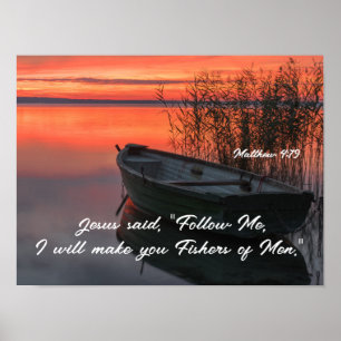 Matthew 4:19 Fishers of Men Christian Bible Verse Poster