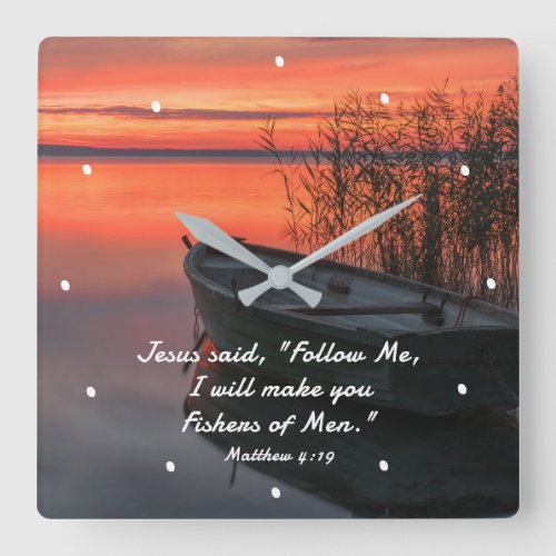 Matthew 419 Fishers of Men Christian Bible Verse Square Wall Clock