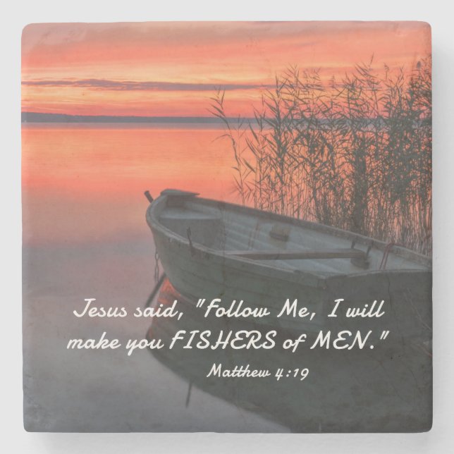 Matthew 4:19 Fishers of Men Christian Bible Verse Stone Coaster (Front)