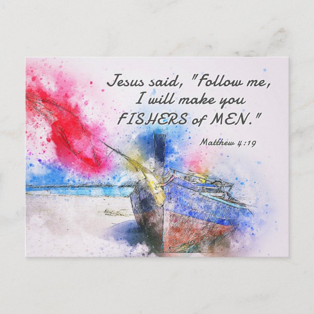 Matthew 4:19 I will make you Fishers of Men Bible Postcard (Front)
