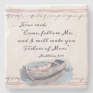 Matthew 4:19 Jesus said, "Come follow Me" Bible Stone Coaster