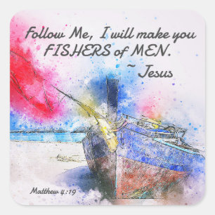 Matthew 4:19 Jesus said, Follow Me Bible Verse Square Sticker