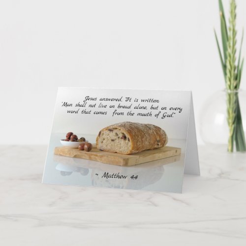 Matthew 44 Man shall not live on bread alone Card