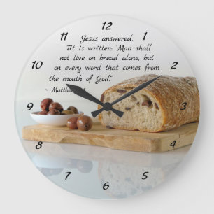 Matthew 4:4 Man shall not live on bread alone Large Clock