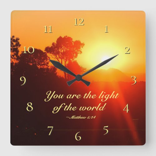 Matthew 514 You are the Light of the World Bible Square Wall Clock