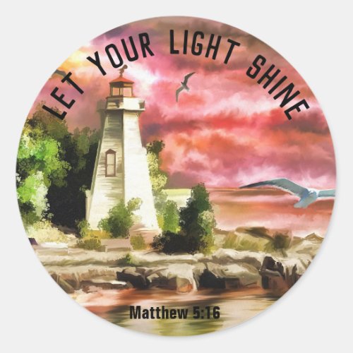 Matthew 516 Lighthouse Let Your Light Shine Classic Round Sticker