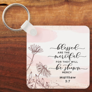 Matthew 5:7 Blessed are the Merciful Bible Verse Keychain