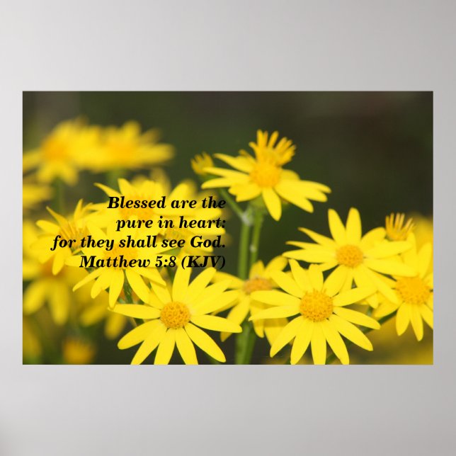 Matthew 5:8 Biblical Verse with Golden Flowers Poster (Front)