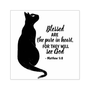 Matthew 5:8: Black Cat Pure in Heart Bible Verse Rubber Stamp