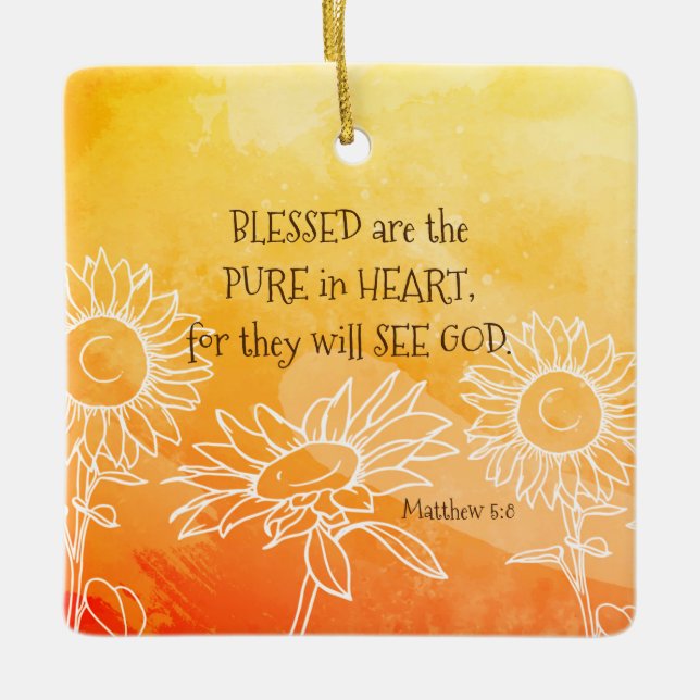 Matthew 5:8 Blessed are Pure in Heart Bible Verse  Ceramic Ornament (Front)