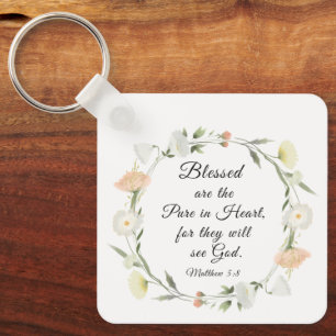 Matthew 5:8 Blessed are the Pure in Heart Bible Keychain