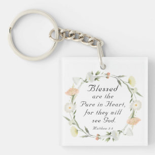 Matthew 5:8 Blessed are the Pure in Heart Bible Keychain