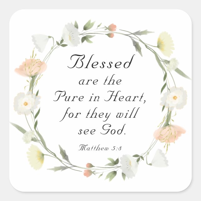 Matthew 5:8 Blessed are the Pure in Heart Bible Square Sticker (Front)