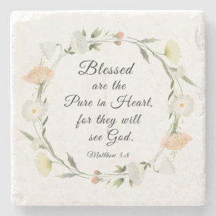 Matthew 5:8 Blessed are the Pure in Heart Bible Stone Coaster