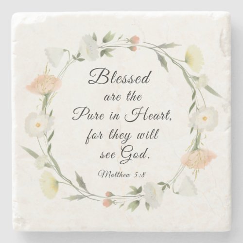 Matthew 58 Blessed are the Pure in Heart Bible Stone Coaster