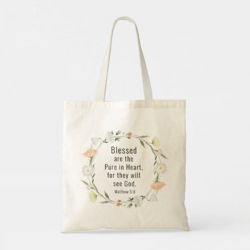 Matthew 58 Blessed are the Pure in Heart Bible Tote Bag