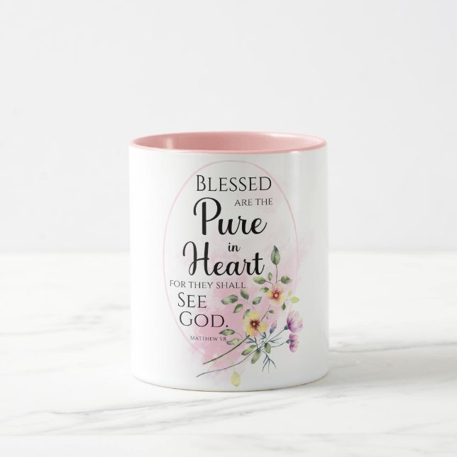 Matthew 5:8 Blessed are the Pure in Heart Flower Mug (Center)