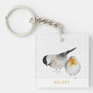 Matthew 6:26 Watercolor Birds Personalized Keychain
