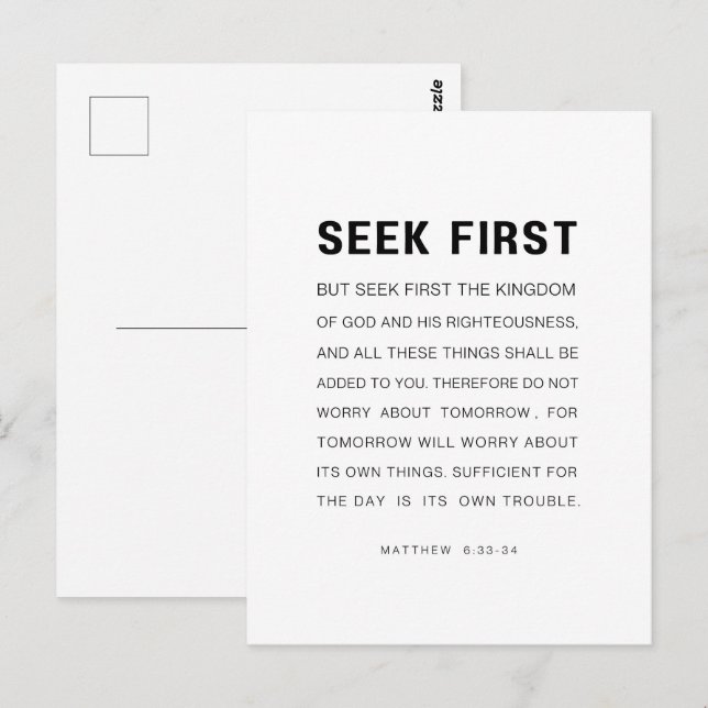 Matthew 6:33-34 Seek first the Kingdom of God Postcard (Front/Back)