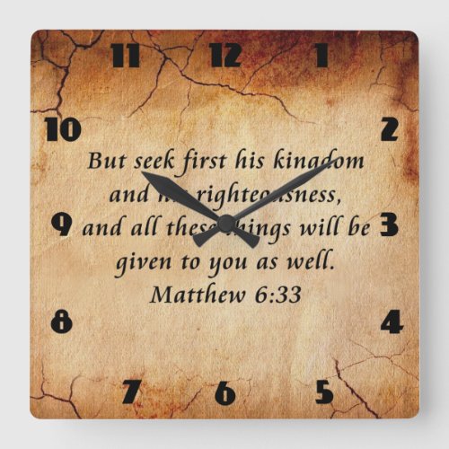 Matthew 633 Bible Verse Square Wall Clock