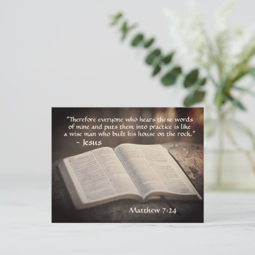 Matthew 7:24-25 Built his House on the Rock, Bible Postcard | Zazzle