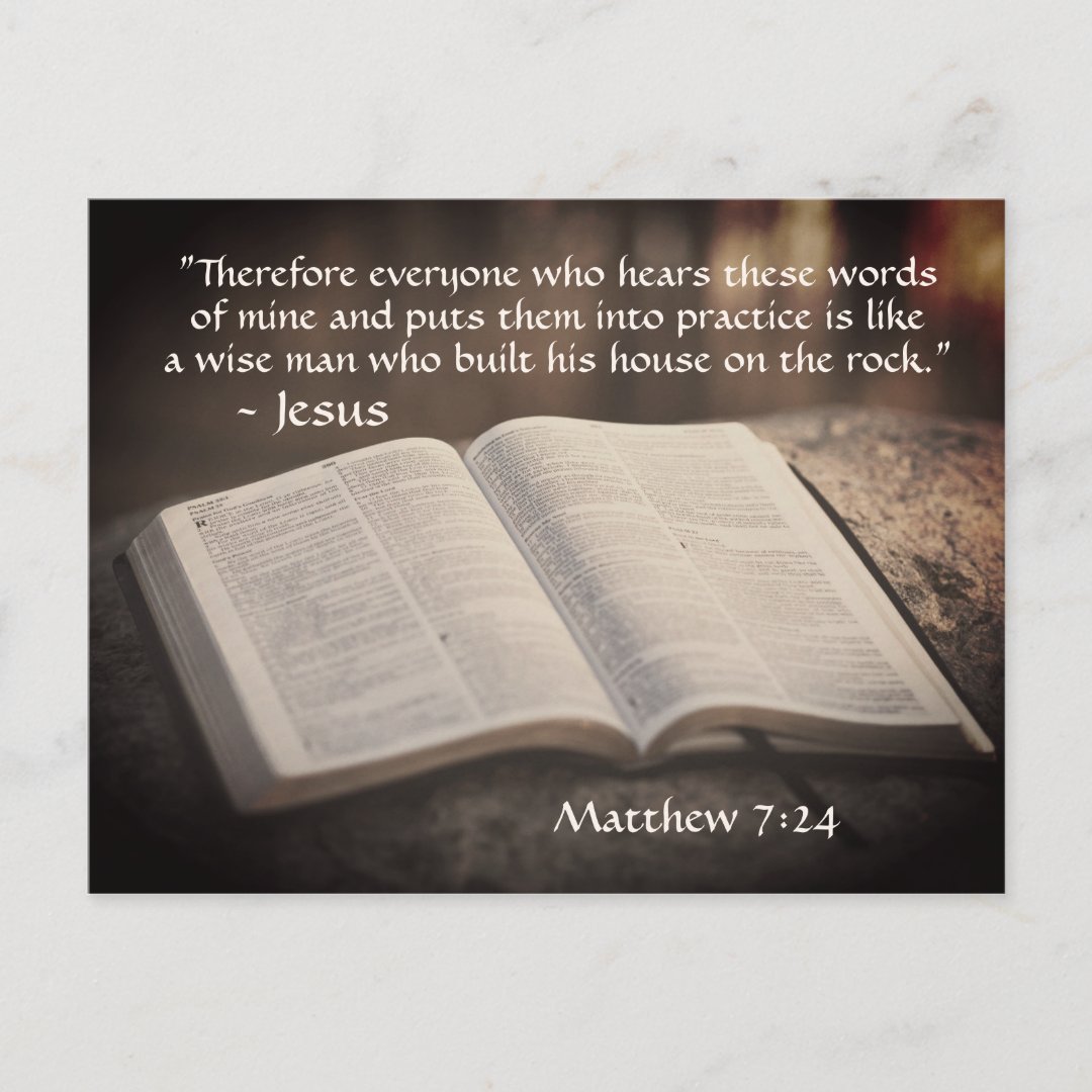 Matthew 7:24-25 Built his House on the Rock, Bible Postcard | Zazzle