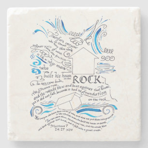 Matthew 7 24 27 House on the Rock Bible Verse Stone Coaster