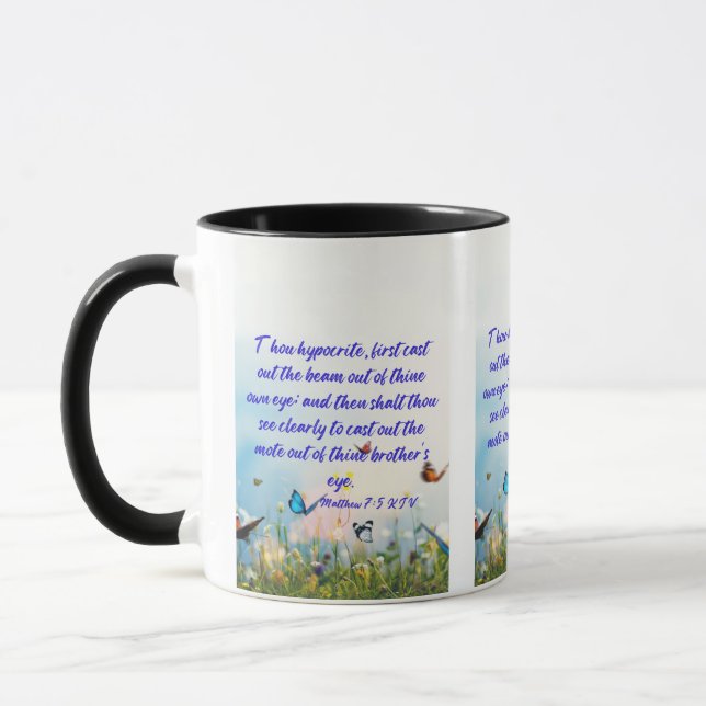 Matthew 7:5 KJV Bible Verse Pic Two-Tone Mug (Left)