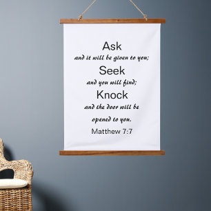 Matthew 7:7 Ask Seek Knock Bible Verse Hanging Tapestry