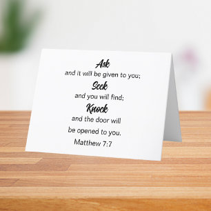 Matthew 7:7 Ask Seek Knock Bible Verse Letterpress Thank You Card