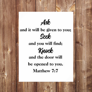 Matthew 7:7 Ask Seek Knock Bible Verse Poster