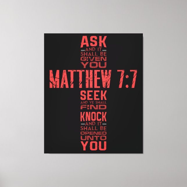 Matthew 7:7 Bible Verse Cross Canvas Art (Front)