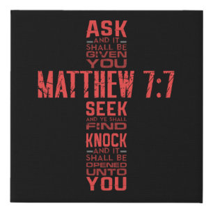 Matthew 7:7 Bible Verse Cross Canvas Art