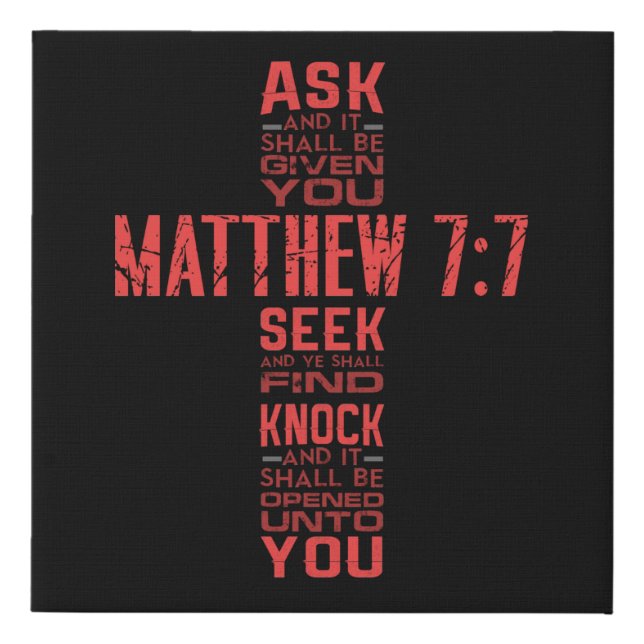 Matthew 7:7 Bible Verse Cross Canvas Art (Front)