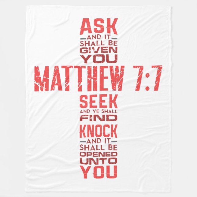 Matthew 7:7 Bible Verse Cross Fleece Blanket (Front)
