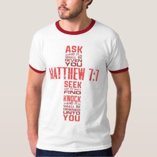 Matthew 7:7 Bible Verse Cross Men's Ringer T-Shirt