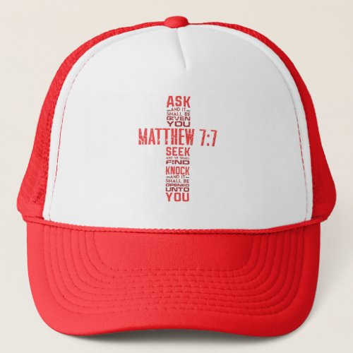 Matthew 77 Bible Verse Cross Trucker Hat