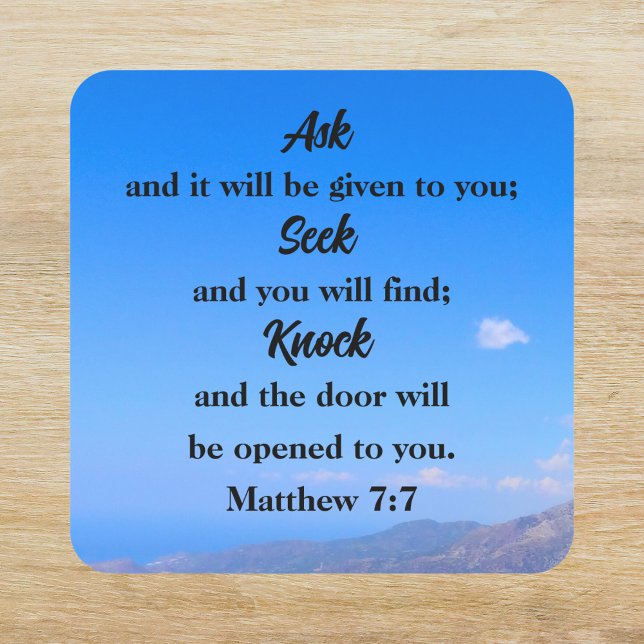 Matthew 7:7 Blue Sky Bible Verse Square Sticker (Creator Uploaded)