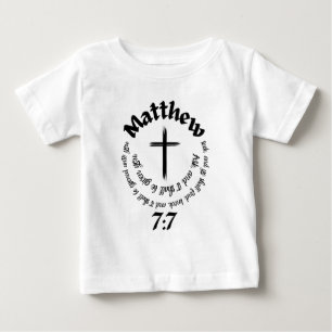 Matthew 7:7 Circular Bible Verse And Center Cross Baby T-Shirt