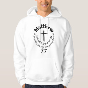 Matthew 7:7 Circular Bible Verse And Center Cross Hoodie