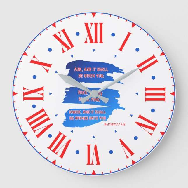 Matthew 7:7 KJV Bible Verse Roman Numeral Large Clock (Front)