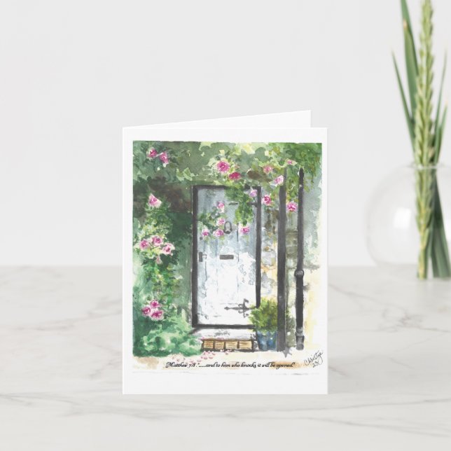 Matthew 7:8 Notecard..."To him who knocks... Thank You Card (Front)