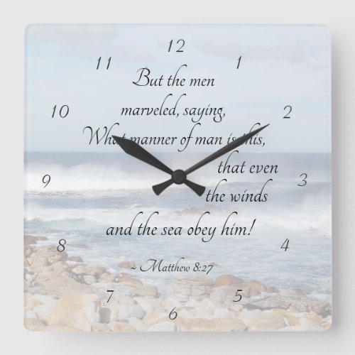 Matthew 827 Jesus calms the storm Bible Verse Square Wall Clock