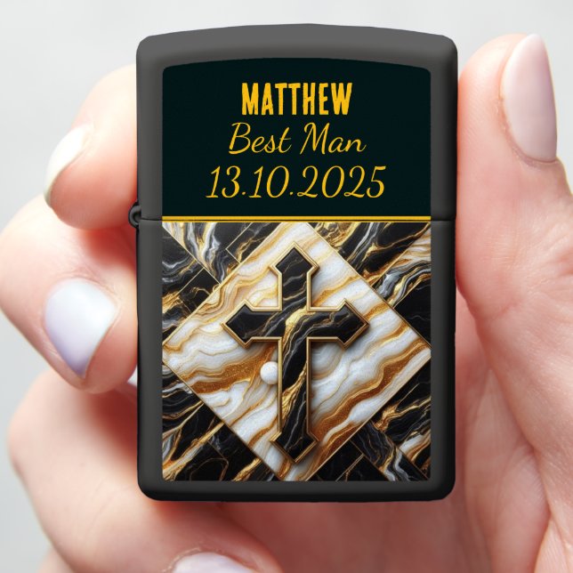 Matthew: Best Man, Cross, Marble Zippo Lighter (In Hand)