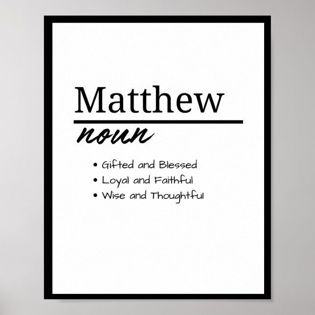 Matthew, Boy Personalized Name Definition  Poster (Front)