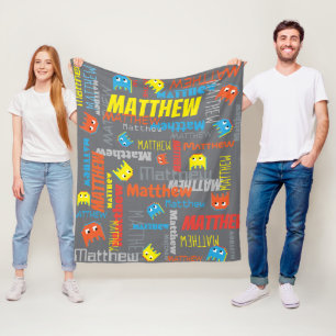 Matthew custom name pixel gaming gray graphic fleece blanket