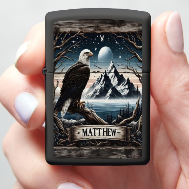 Matthew Eagle's Night Watch Over Mountain Zippo Lighter (In Hand)